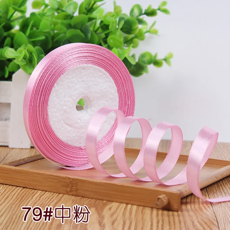 Medium Pink 10 мм, 25 ярдов, односторонняя шелковая сатиновая лента, дешевая декоративная подарочная упаковка, Свадебные Рождественские ремесла, белые, розовые, красные, черные ленты - Цвет: Medium Pink