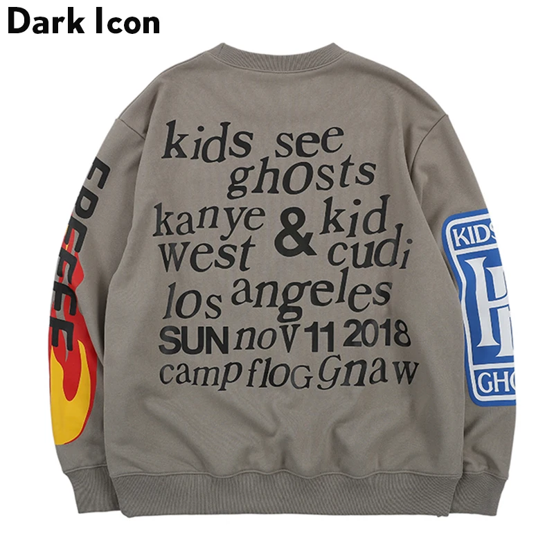 Мужской свитшот с надписью Dark Icon Lucky Me I see Ghost весна 2019 принтом пламени в стиле хип