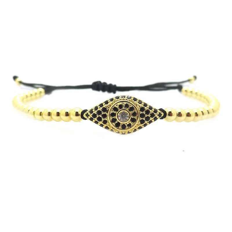Fashion Black Gun Men Bracelet Pave Setting CZ Evil Eye Connector Beads &amp 4mm Round Bead Braided Macrame | Украшения и