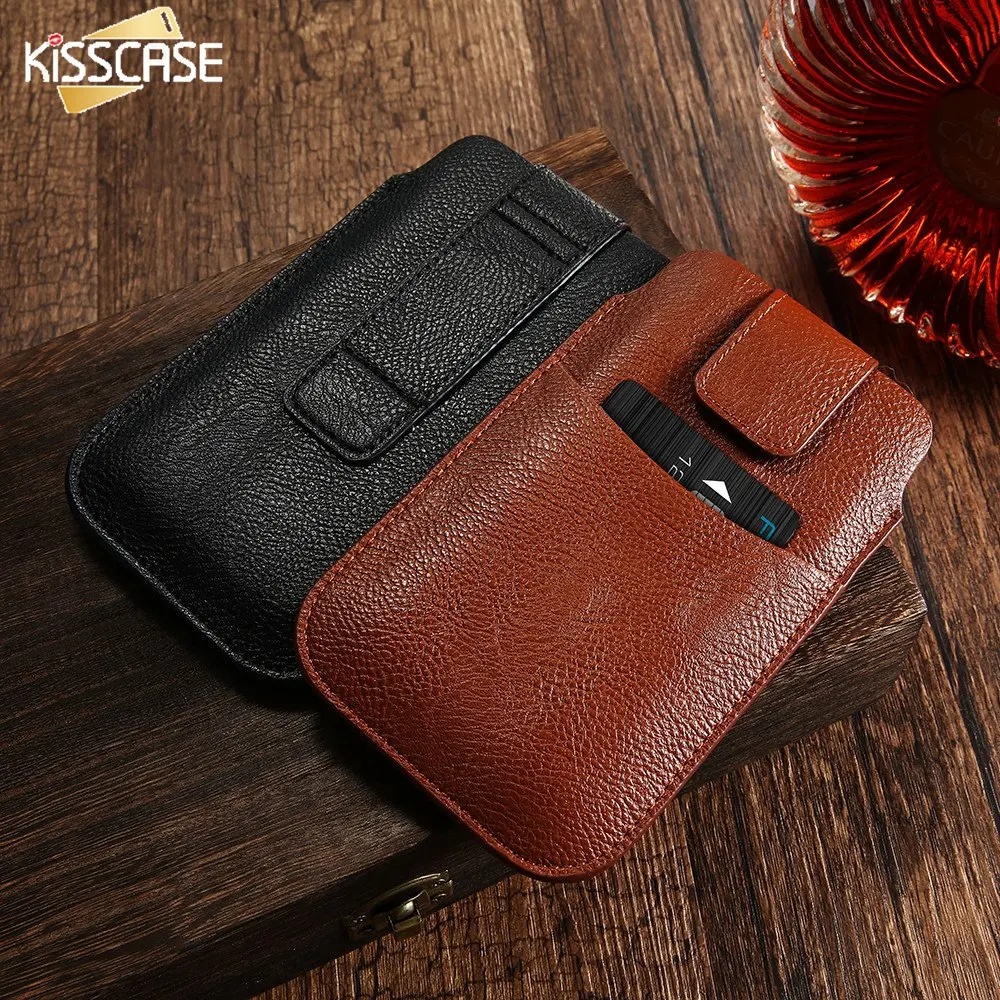 Kisscase Универсальный кожаный бумажник Зажим для ремня чехол телефона iPhone 5 5S 6 S плюс