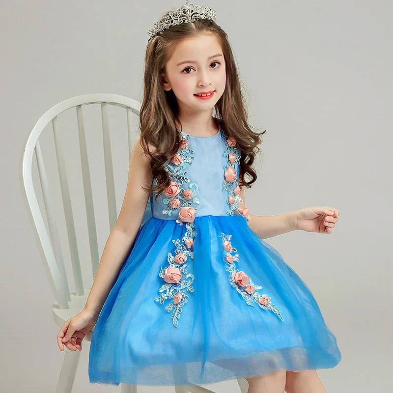BlueElegant Girls Princess Dress Kids Party Dresses For Girl Wedding Christmas Children Fancy Costume 8 9 10 Year | Детская одежда и