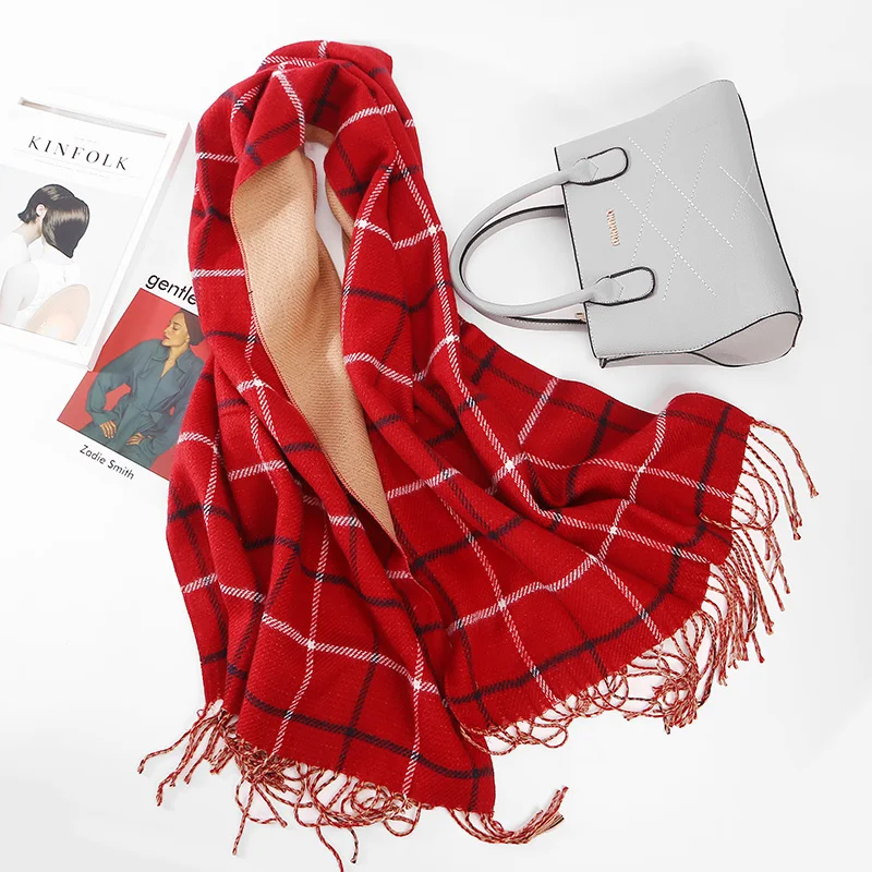 

Fashion Women Tassels Double Side Scarf Autumn Winter Cashmere Scarves Lady Thick Pashmina Long Shawl Wraps bandana foulard