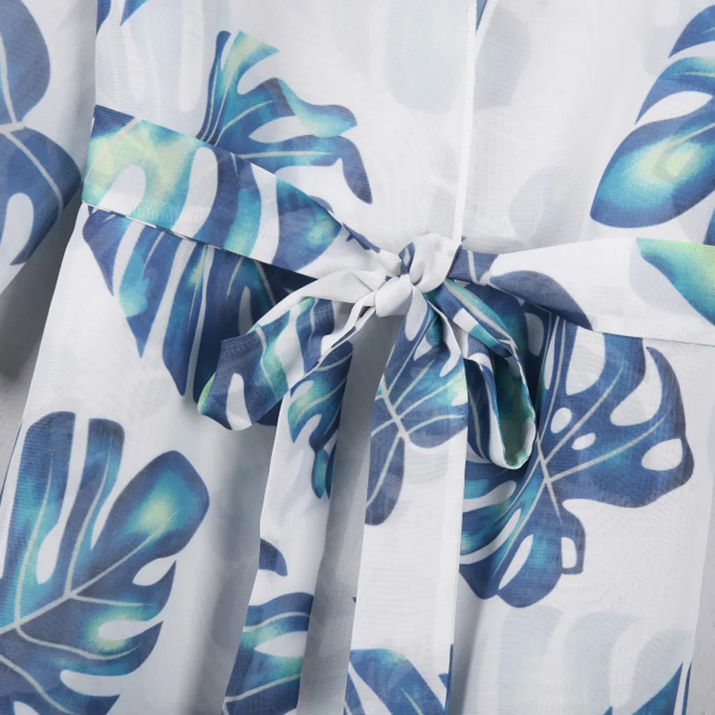 Женский кардиган с принтом листьев накидка на бикини купальник шнуровке пляжная