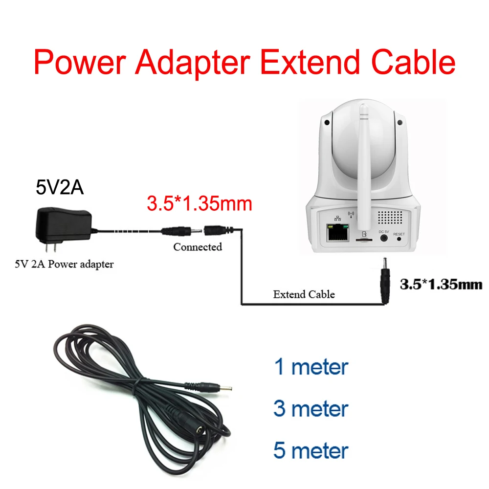 Wifi IP камера адаптер питания расширение кабеля 5V2A 3 5*1 35 мм 1 м 5mr для Vstarcam C92S/C60S/C38S /
