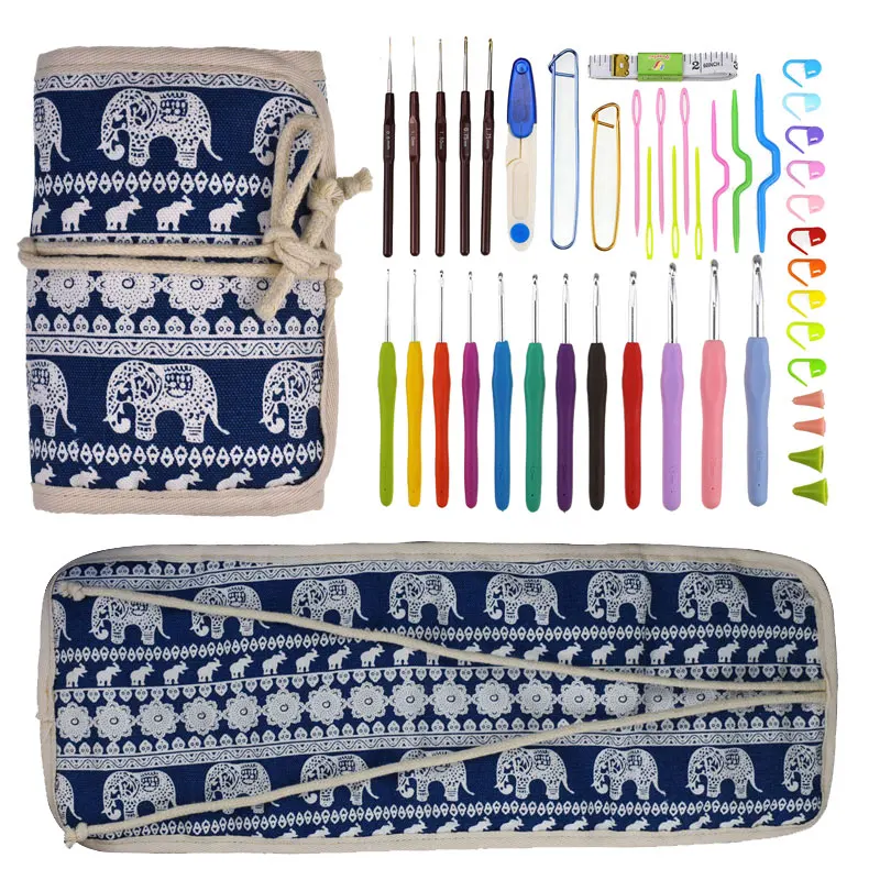 

12pcs Extra Long 2.0-8.0mm Crochet Hook Set Soft Handle Knitting Needles DIY Needle Art Craft With Cute Animal Elephant Case