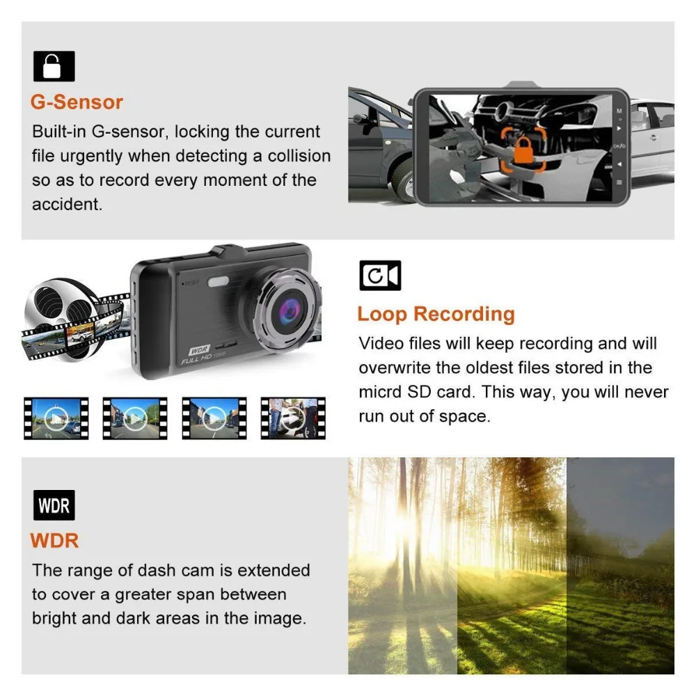 Bajotien Dash Cam 1080 P Full HD Видеорегистраторы для автомобилей приборной панели Камера