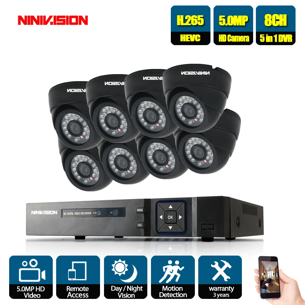 NINIVISION 8CH NVR 4MP 5MP DVR CCTV камера система H.265 купольная домашняя черная AHD Домашняя