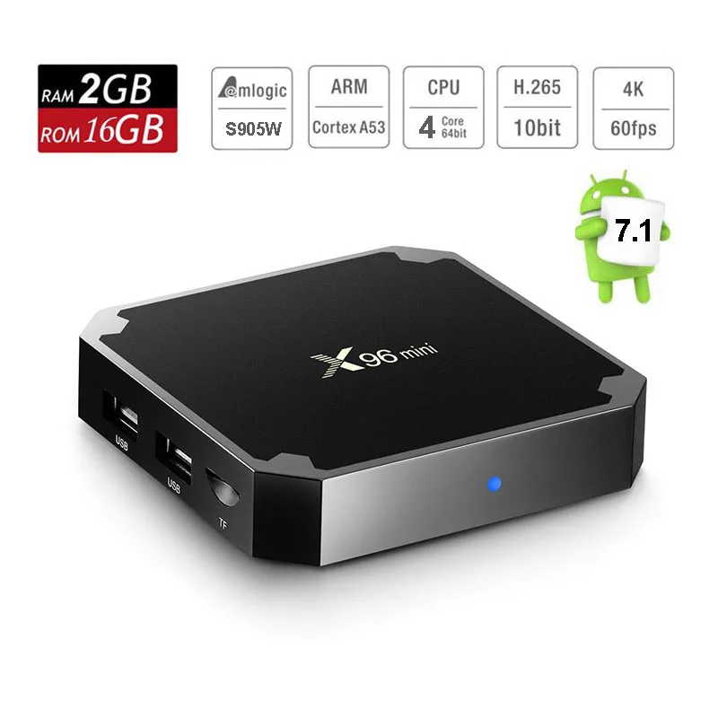 Android 7,1 Smart tv Box X96 Mini Amlogic S905W четырехъядерный процессор 2 Гб ОЗУ 16 Гб ПЗУ Смарт Мини ПК 4K потоковый медиаплеер телеприставка