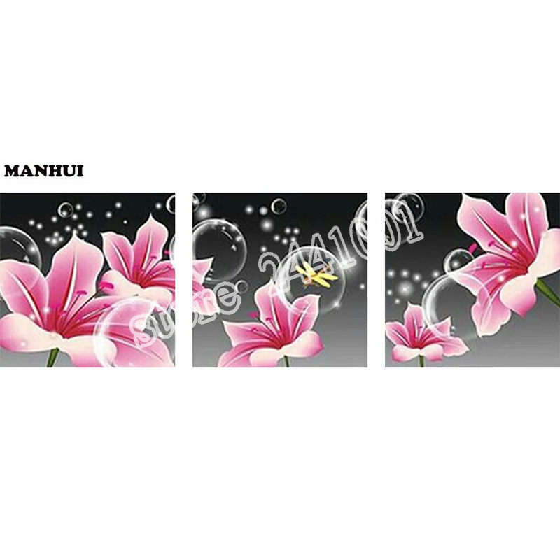 DIY Diamond Embroidery 5D painting mosaic needlework Crafts Christmas decor Pink Lily Flower 3pcs/set BSM020 | Дом и сад