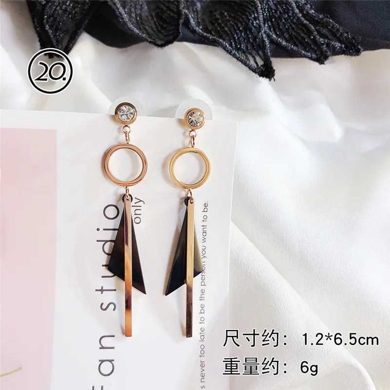 Корейские простые геометрические кисточки из нержавеющей стали женские длинные висячие серьги наборы модные ювелирные изделия аксессуары оптом-DDE
