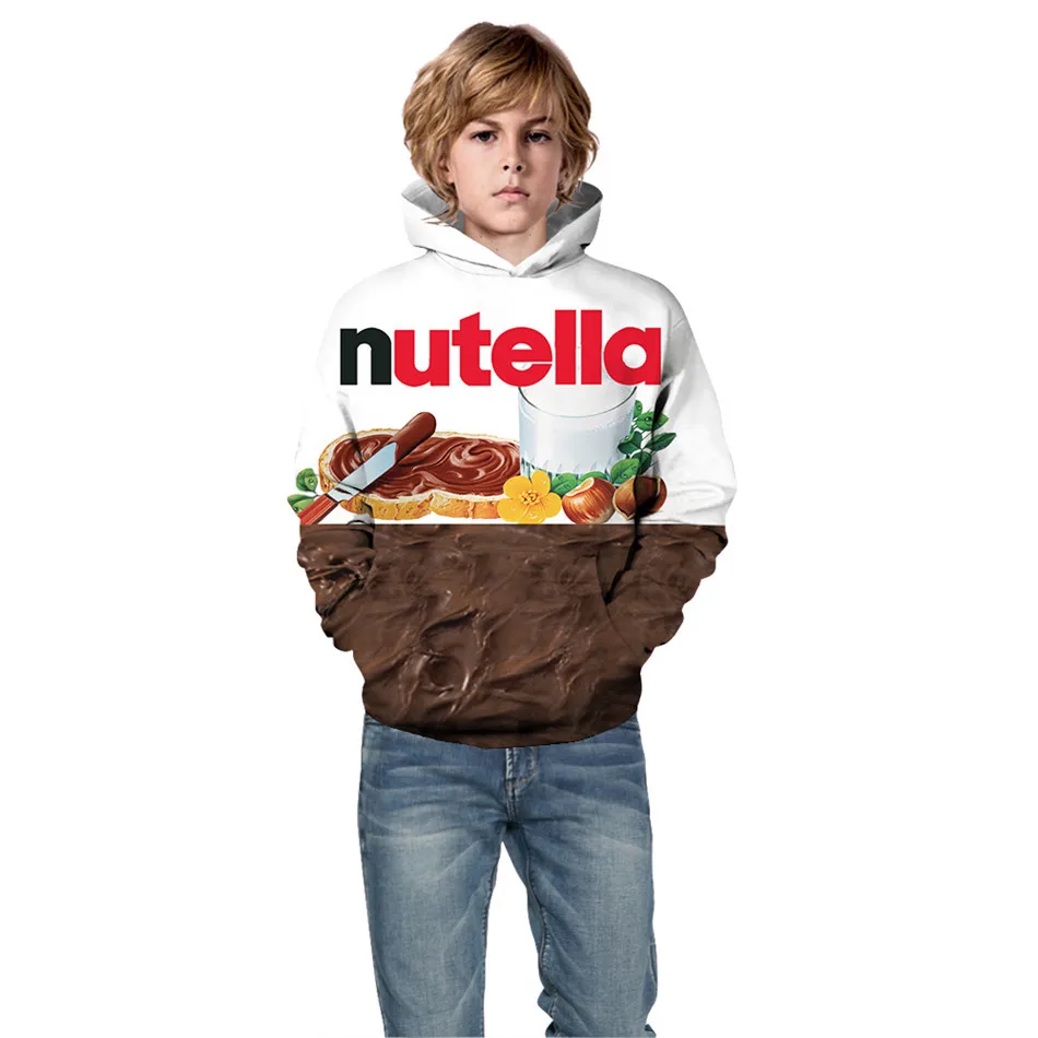 Зима-осень детей 3D кофта для мальчиков и девочек принт Nutella Еда курицы говядины худи с надписью Noodle детских пуловеров Костюмы Топы