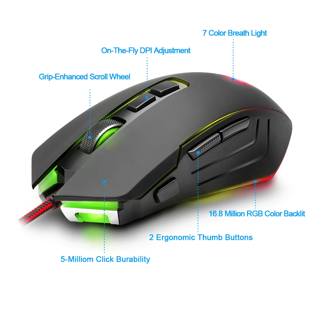 Игровая мышь Redragon DAGGER M715 USB Проводная 10000 точек/дюйм 9 Кнопок эргономичная для