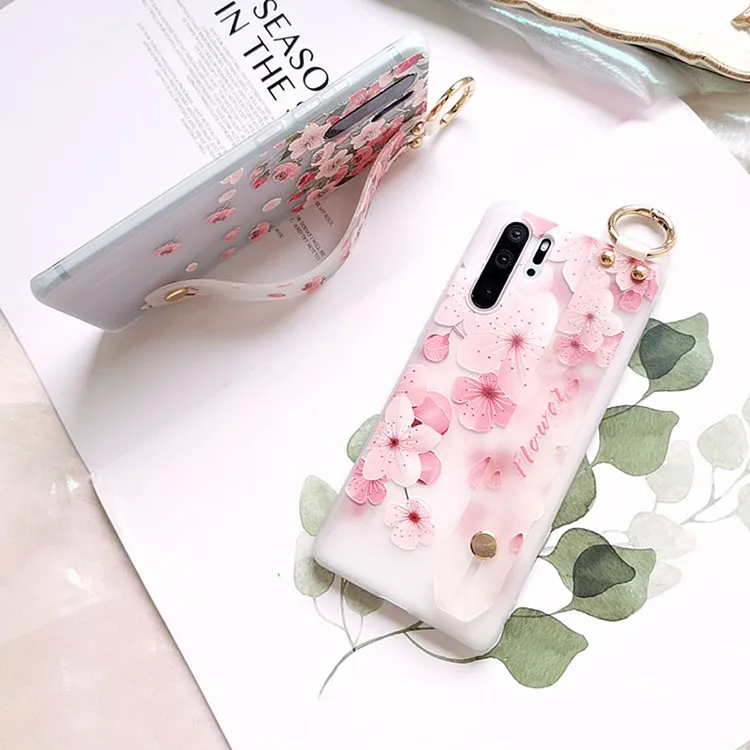 Для huawei P30/pro Peach blossom чехол на запястье полупрозрачный держатель цветы тиснение