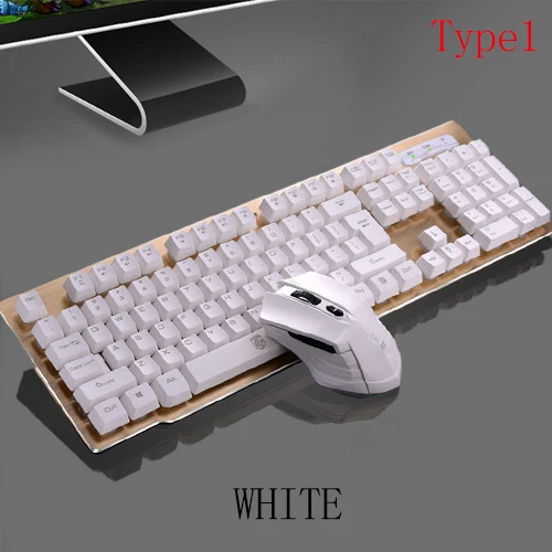 Type1 White Имитация механической игровой клавиатуры мышь комбинированная перезаряжаемая подсветка беспроводная клавиатура панель из сплава подходит для компьютерной игры - Цвет: Type1 White