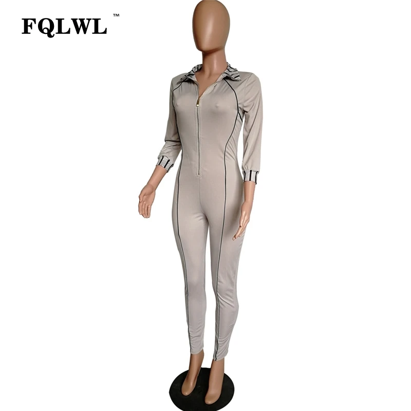 FQLWL, уличная одежда, бодикон, сексуальный комбинезон для женщин,, Осень-зима, на молнии, длинный рукав, комбинезон для женщин, s комбинезон, женские комбинезоны