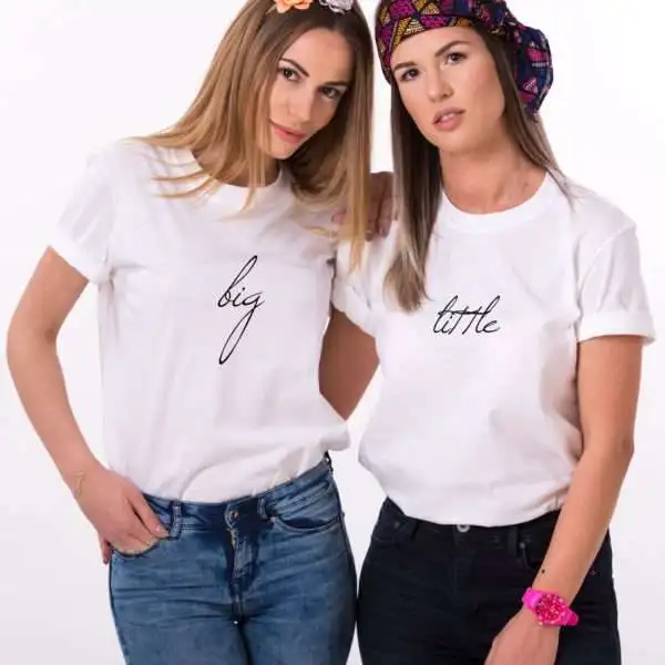 Футболка с надписью Big Little cursive подходящая для лучших друзей женские Забавные
