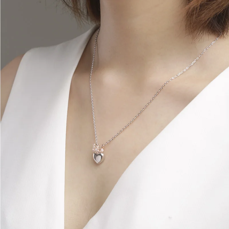 Женское ожерелье с подвеской в виде короны и сердца из серебра 925 пробы|necklace