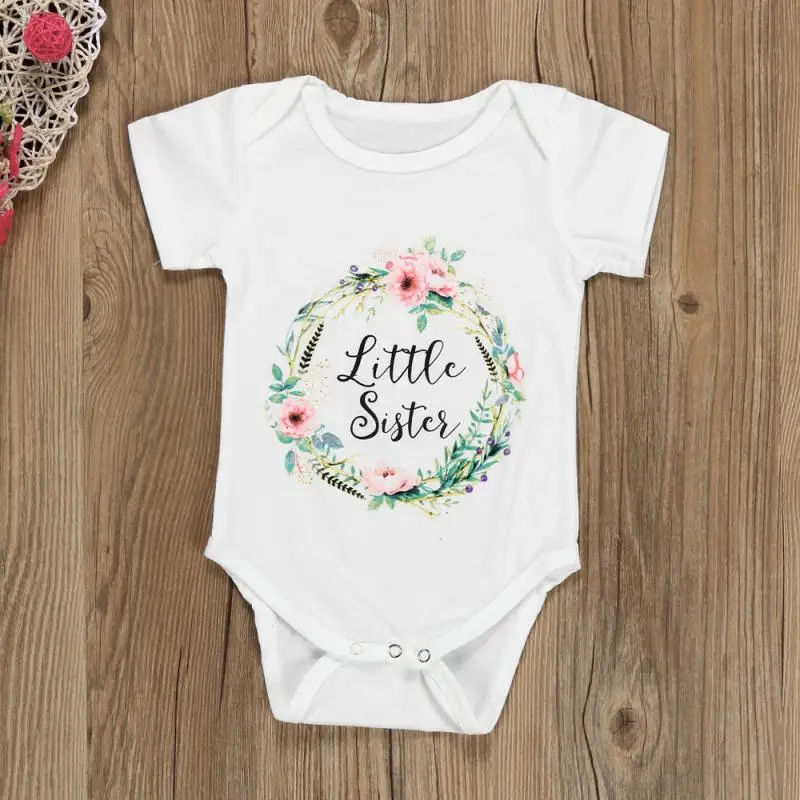 Одежда для малышей Обувь девочек короткий рукав письмо цветочные Sister футболка