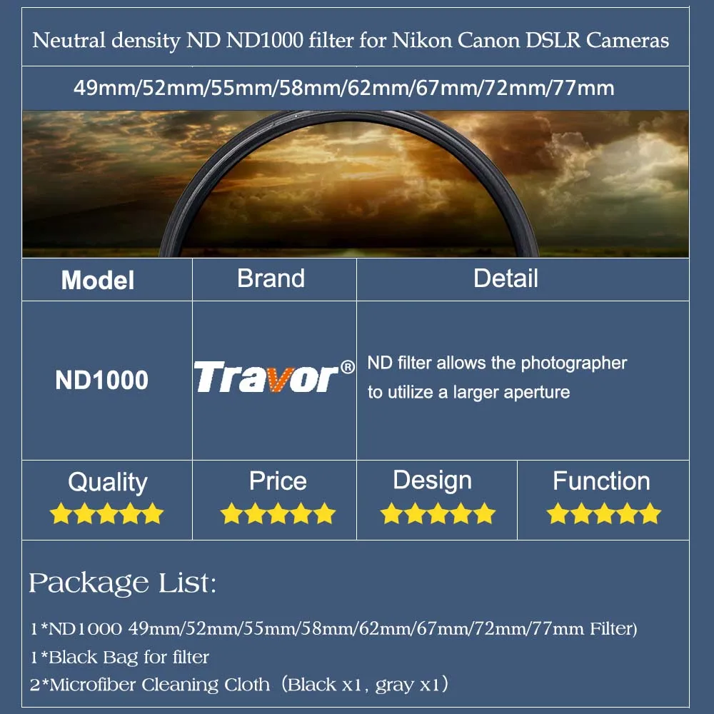 Фильтр Travor 49 мм 52 55 62 67 72 77 для цифровых зеркальных камер Nikon Canon| |