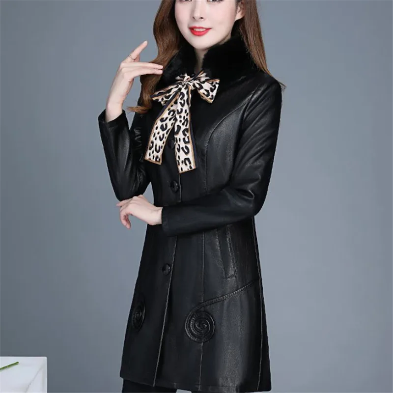 

Leather Jacket Women Wine Red Long PU Faux Leather Coat 2019 New Autumn Winter Korean Slim Black XL-6XL Plus Size Clothing LR247