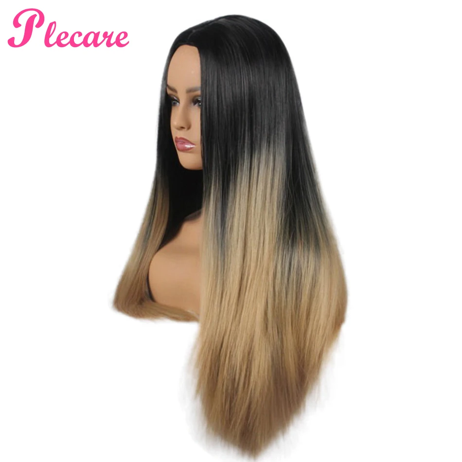 Plecare 24inch Ombre 3 Color Blonde Wig For Black Women Long Straight Synthetic Heat Resistant Fiber Pruiken Cosplay Wigs | Шиньоны и