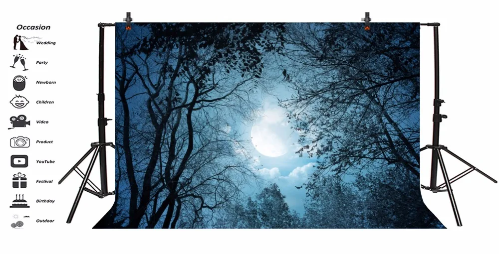 Laeacco фоны для фотосъемки темное ночное дерево Луна обои ужас сценический Фотофон