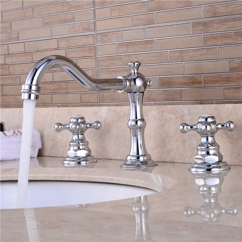 Смеситель для раковины твердый латунь горячая холодная двойная ручка 3 отверстия