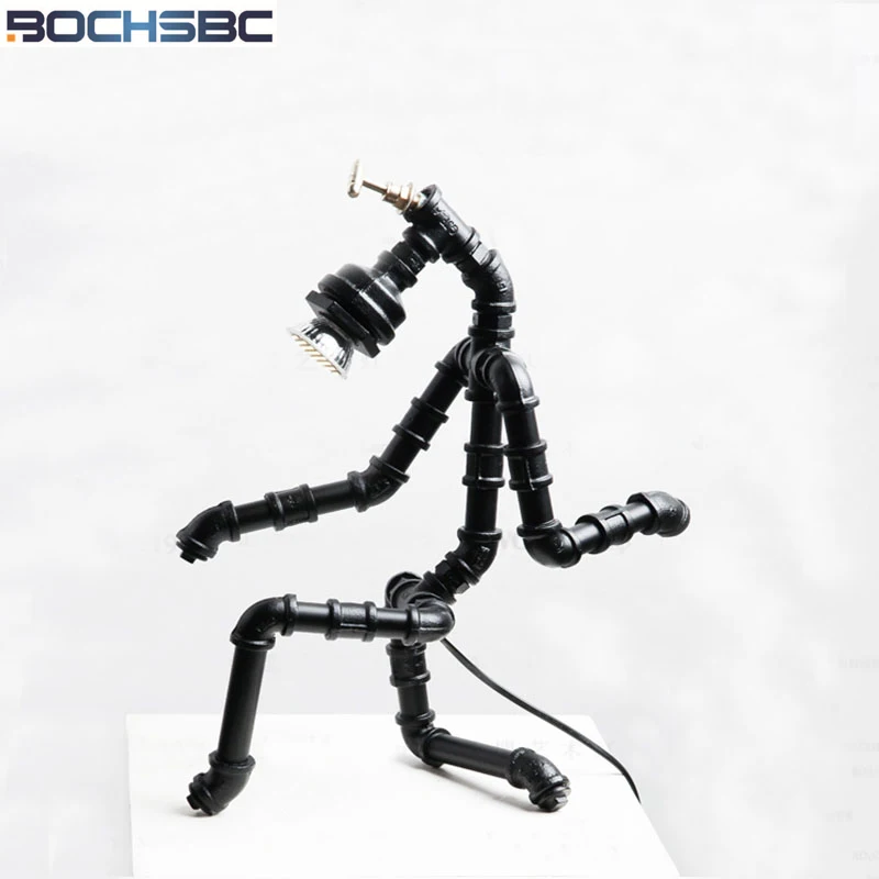 저렴한 Bochsbc 철 로봇 책상 램프 로프트 빈티지 에디슨 Led 테이블 조명 산업 Lampara 카페 바 침실 물 파이프 빛