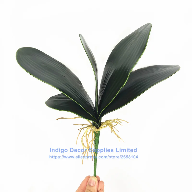 1 stem leaf Кофейное пятно бабочка Орхидея цветок китайский год стиль 3D печать лепестки Настоящее прикосновение цветок украшение дома - Цвет: 1 stem leaf