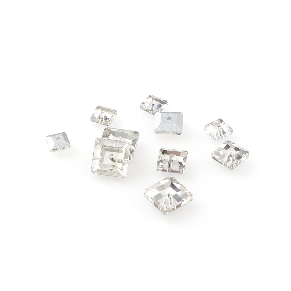 50Pcs Square Flatback Sew On Stone Crystal Clear With Middle One Hole 6 8 10mm Sewing Glass DIY Wedding Dress | Дом и сад