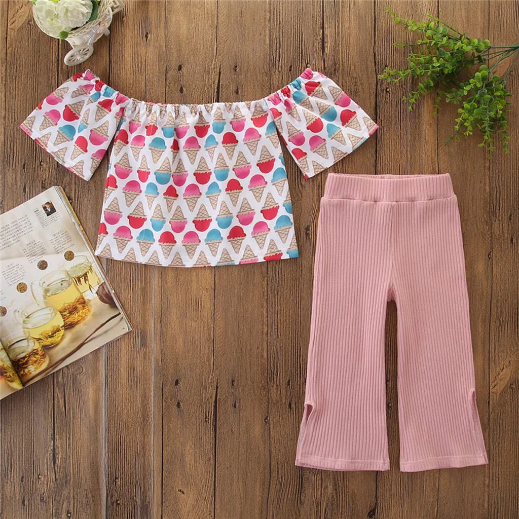 Детская одежда Одежда для девочек Футболка с принтом мороженого топ + штаны