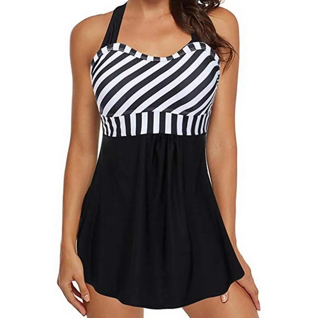 Women Halter Sleeveless Striped Backless Two-piece No Swimsuit Summer Short Yes Swimming Wear Regular Loose | Спорт и развлечения