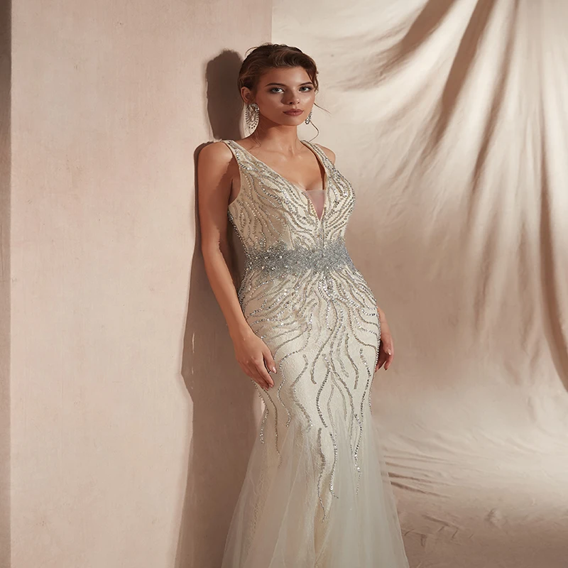 Женское свадебное платье с глубоким v-образным вырезом Forevergracedress бисером и