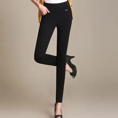 black no velvet Женские Брюки 6XL больших размеров, женские Стрейчевые брюки-карандаш, черные, синие, белые женские офисные брюки, теплые брюки с бархатом - Цвет: black no velvet