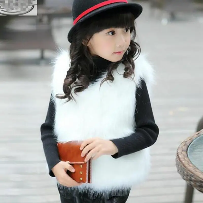 

Fashion New Baby GirlS Vest Tops Autumn Winter Coat Elegant Girl Vests Kids Tan Faux Fur Wool Children's Outerwear WT23