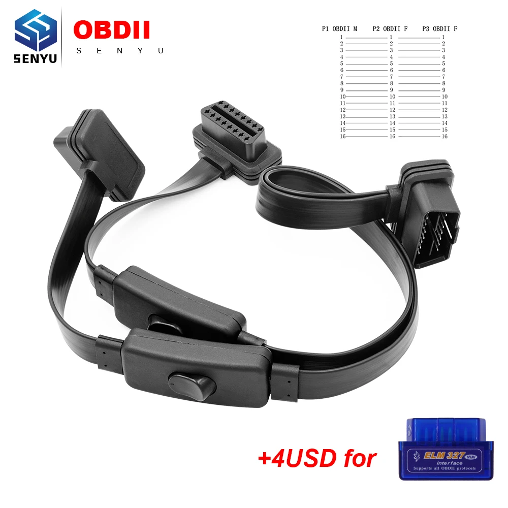 OBD2 удлинитель полный 16 pin с переключателем для ELM327 V1.5 с PIC18F25K80 ELM 327 obd obd2 Авто диагностический сканер автомобиля инструмент
