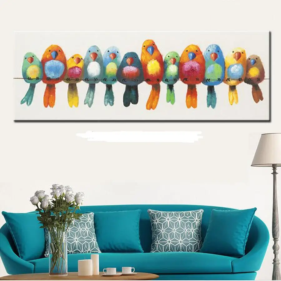 

High Quality hand painted colorful parrots Oil Painting On Canvas Artist Handmade Abstract Knife animal Painting Wall Decoration