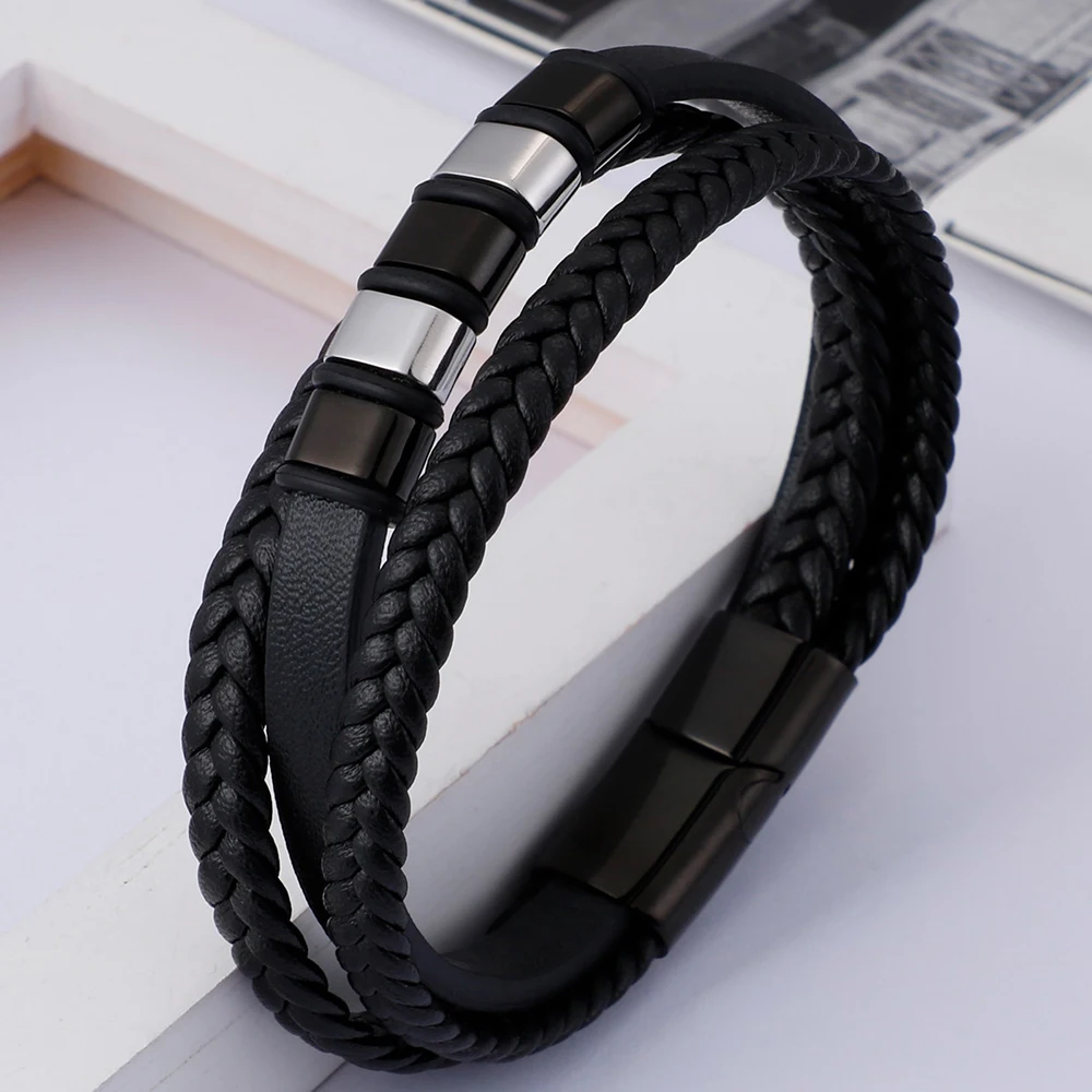 Винтажный плетеный кожаный браслет мужской золотой цвет браслеты из нержавеющей