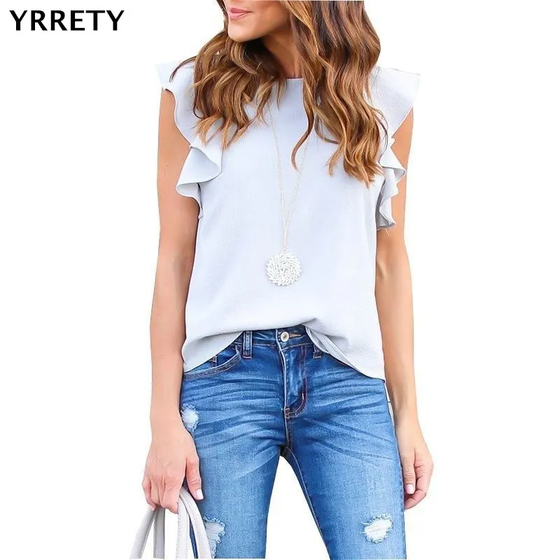 YRRETY женские шифоновые блузы топы без рукавов элегантная женская офисная блузка