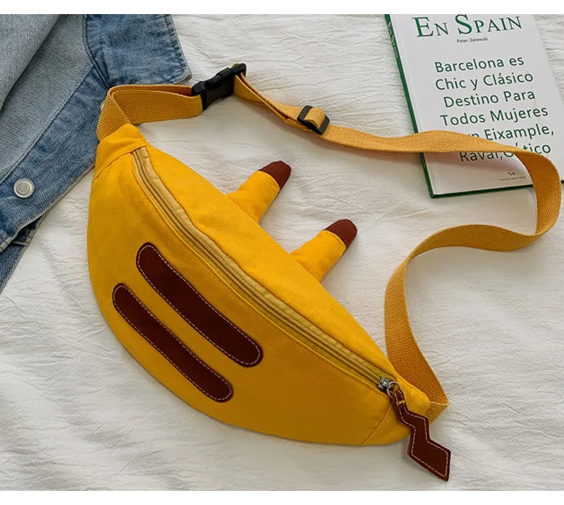 Cartoon Waist Bag For Women Cute Girl Crossbody Bag Casual Canvas Ladies Chest Shoulder Bags Handy Banana Fanny Pack Female