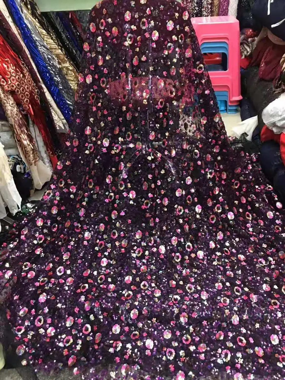 Блестящая Светоотражающая базовая ткань с блестками 6 мм волнистый узор