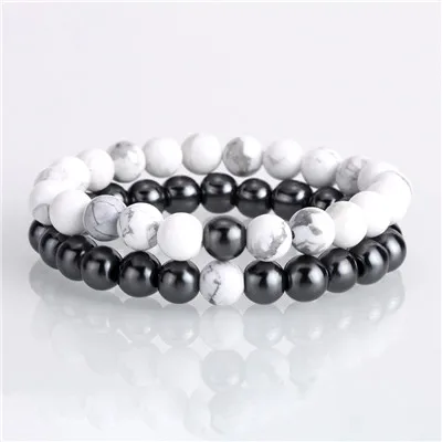 Hematite Stone Браслет для пары из натурального камня для йоги, бисерные браслеты для мужчин и женщин, Подарочный Набор браслетов с подвесками, ювелирные изделия на расстояние 2 шт - Окраска металла: Hematite Stone