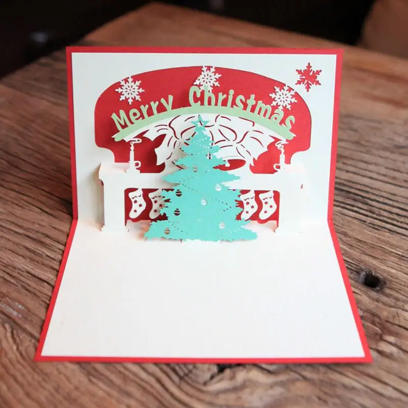 

Creative Paper Craft Christmas Tree 3D Pop Up Greeting Cards DIY Paper Postcards Invitations Card Merry Christmas 3pcs/lot