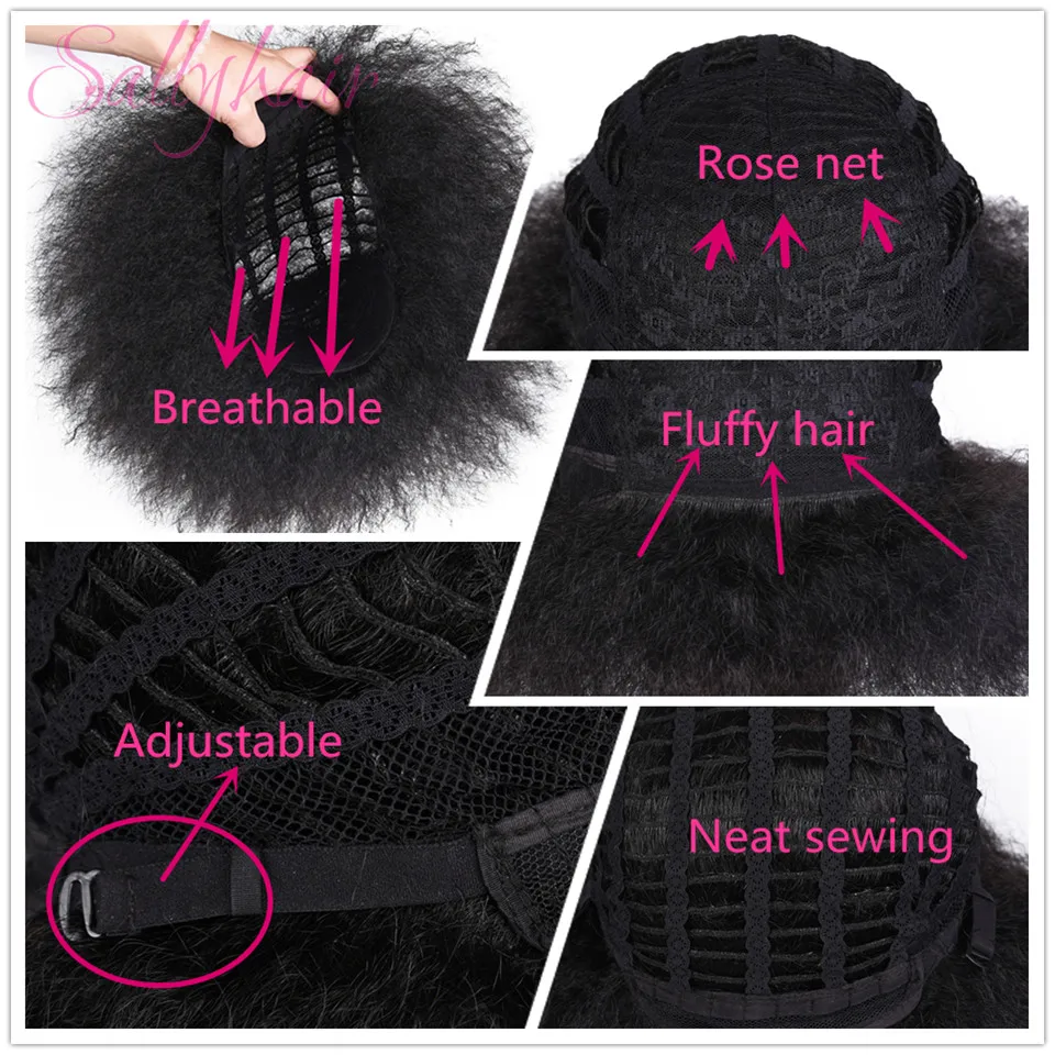Sallyhair афро кудрявые парики синтетические женские парики натуральный черный цвет короткие американские парики Средний размер высокая температура