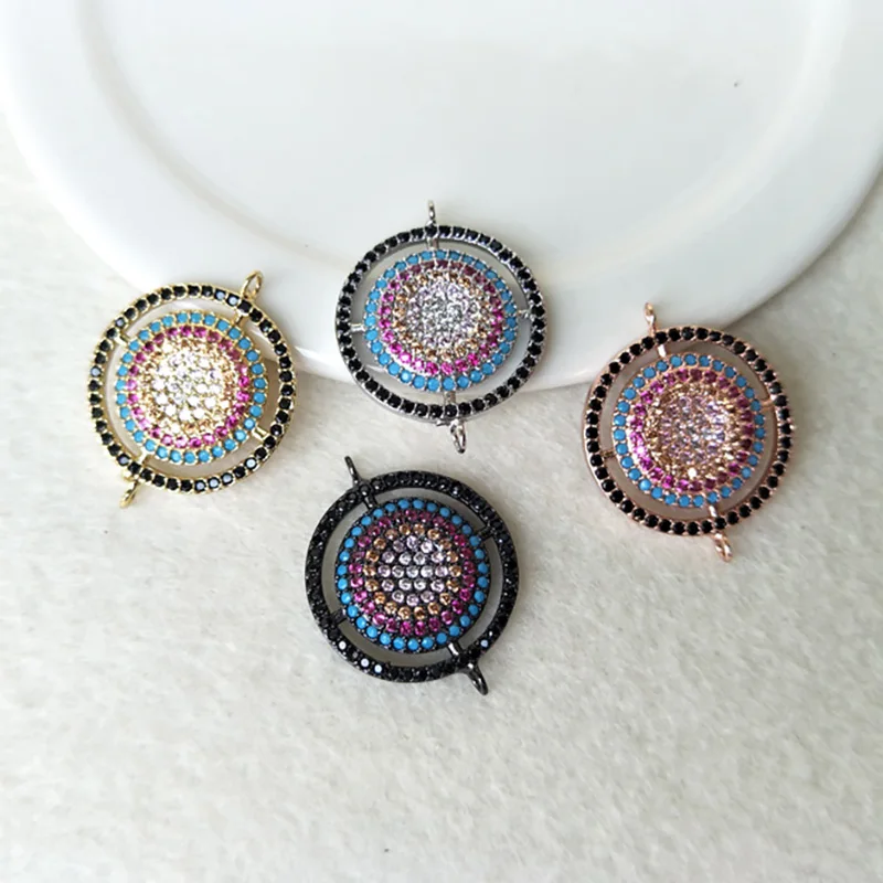

5 Pieces Turkish Style Double Bails Connector Micro pave CZ zircon Round Beads Charms DIY Bracelet necklace Jewelry Finding C114