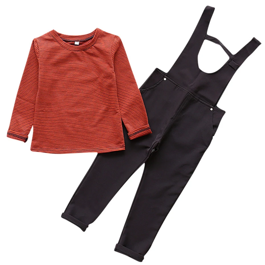 Children's Clothing For Girls Spring Clothes Children Striped Shirt+Jumpsuit 2Pcs Autumn Teen 8 10 12 Years | Детская одежда и