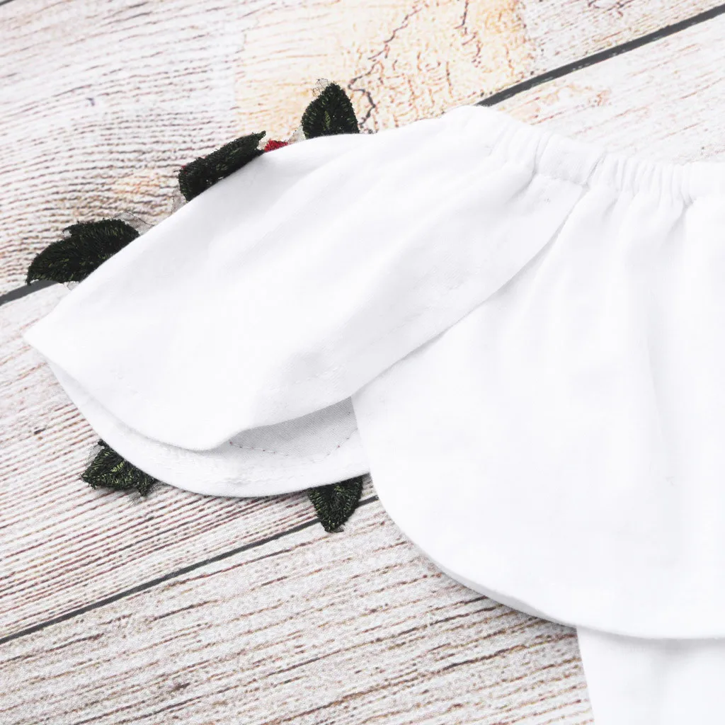 Топы без бретелек с розами для девочек штаны комплект из двух предметов футболка