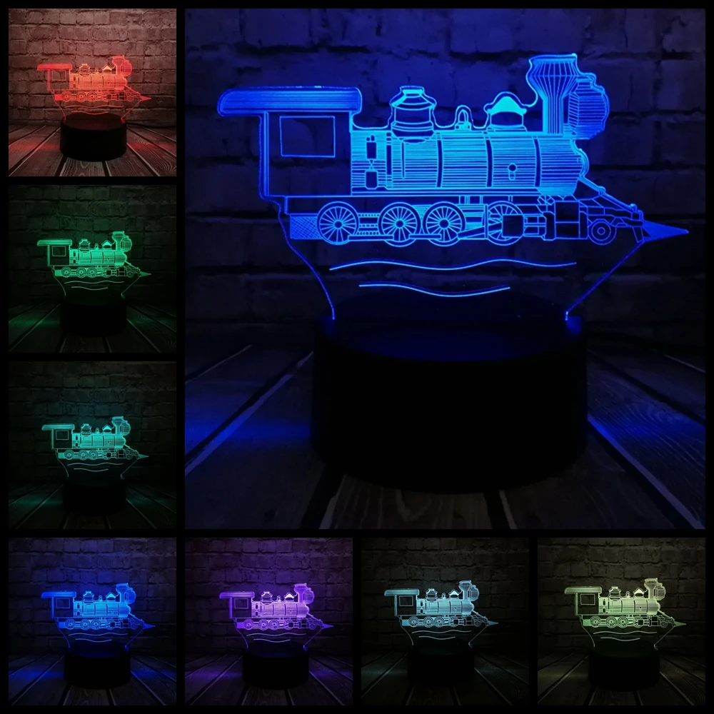 Иллюзия 7 цветов изменение 3D акриловая головка для дорожного поезда usb зарядка