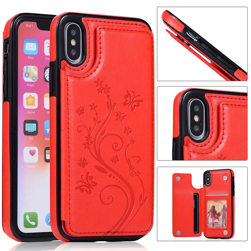 Чехол-бумажник из искусственной кожи с цветочным узором для карт iPhone X XS MAX XR 6 6S 7 8 Plus, чехлы для телефонов samsung S10E S10 S9 S8 Plus