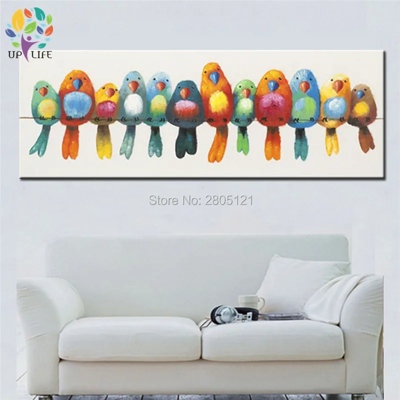 

hand painted modern home decoration bird paintings colorful fantasy cartoon birds canvas oil painting for kids room gift present